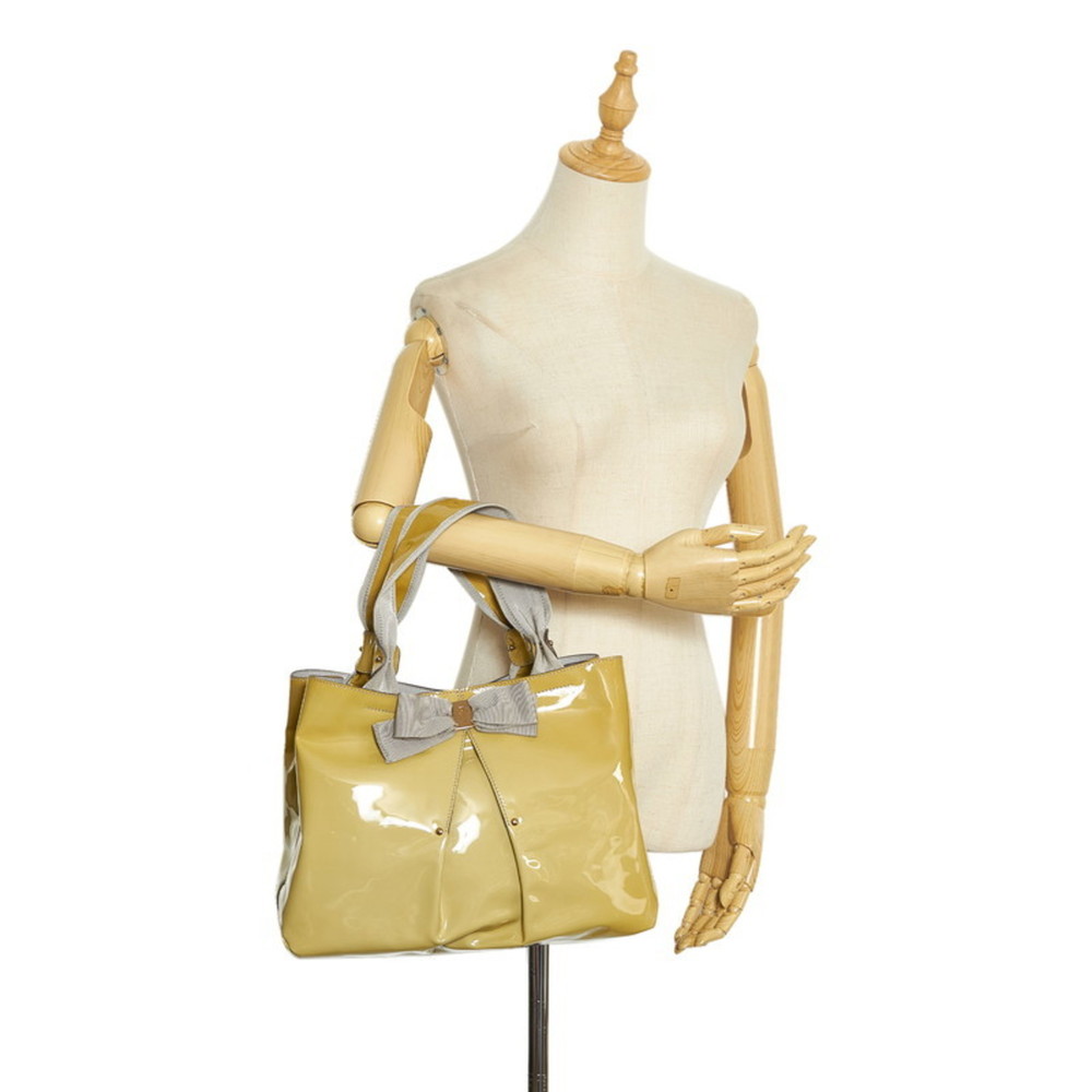 Salvatore Ferragamo Vala ribbon handbag tote bag AU-21 B665 beige gray khaki ... - Picture 12 of 12